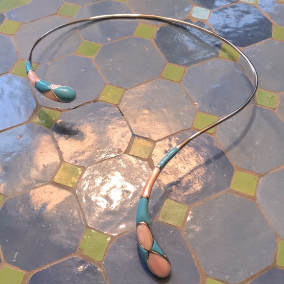 Moderne ART form 925 turquoise/quartz necklace, snakey, SW, free form, boho - Picture 2 of 6